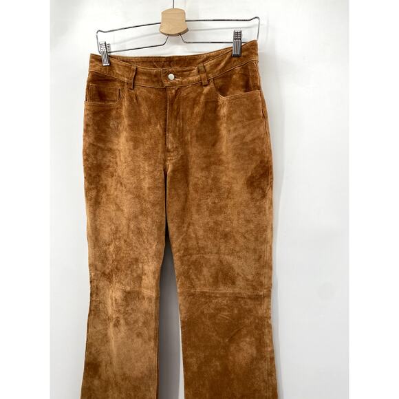 Express Vintage Suede Leather Brown Kick Flare Pants - Picture 2 of 5